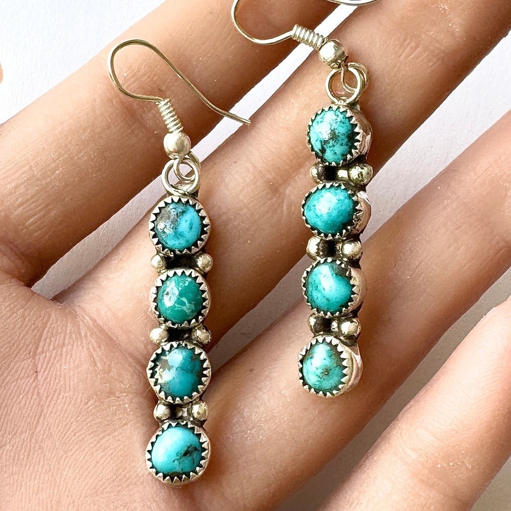 Navajo Turquoise Earrings 2" Rustic Dangle Sterling Maxine Ramirez Signed Native
